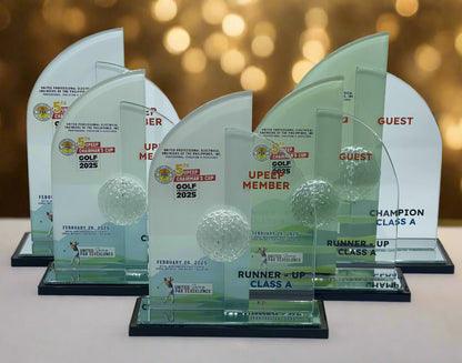 Set of golf tournament awards on a blurred background